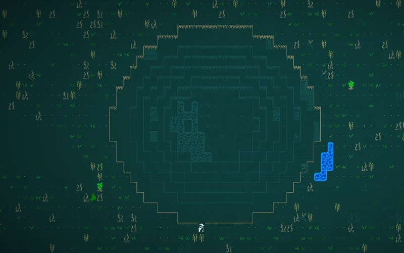 Picture watervine zone with a large pit dug into the center of it, generated by the previous code example.